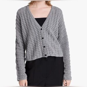 Theory Women's Textured Hanelee Sweater Button Up Cardigan Felted Wool Cashmere